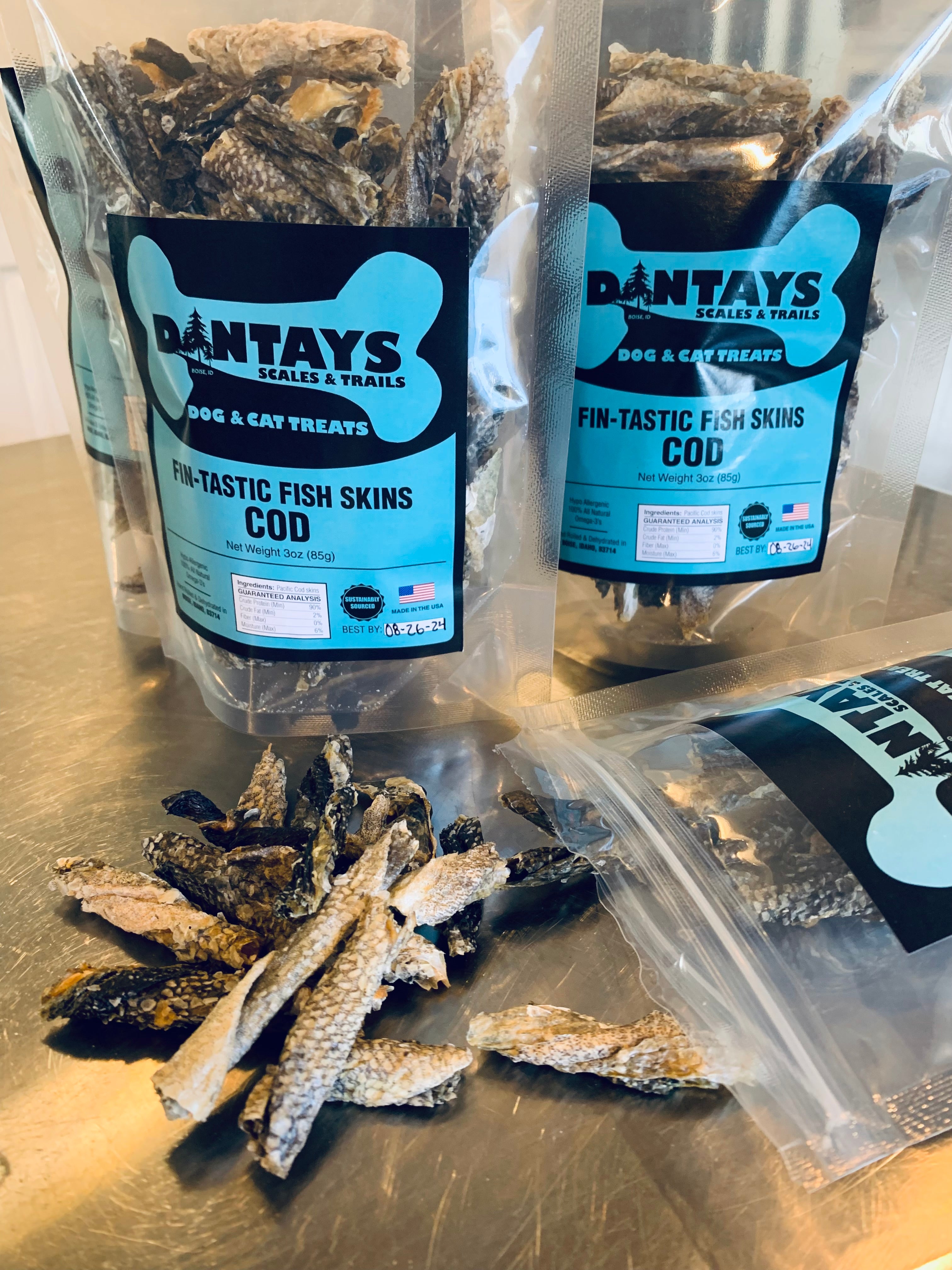 Fintastic Fish Skins Cod 3oz bag SNAPS